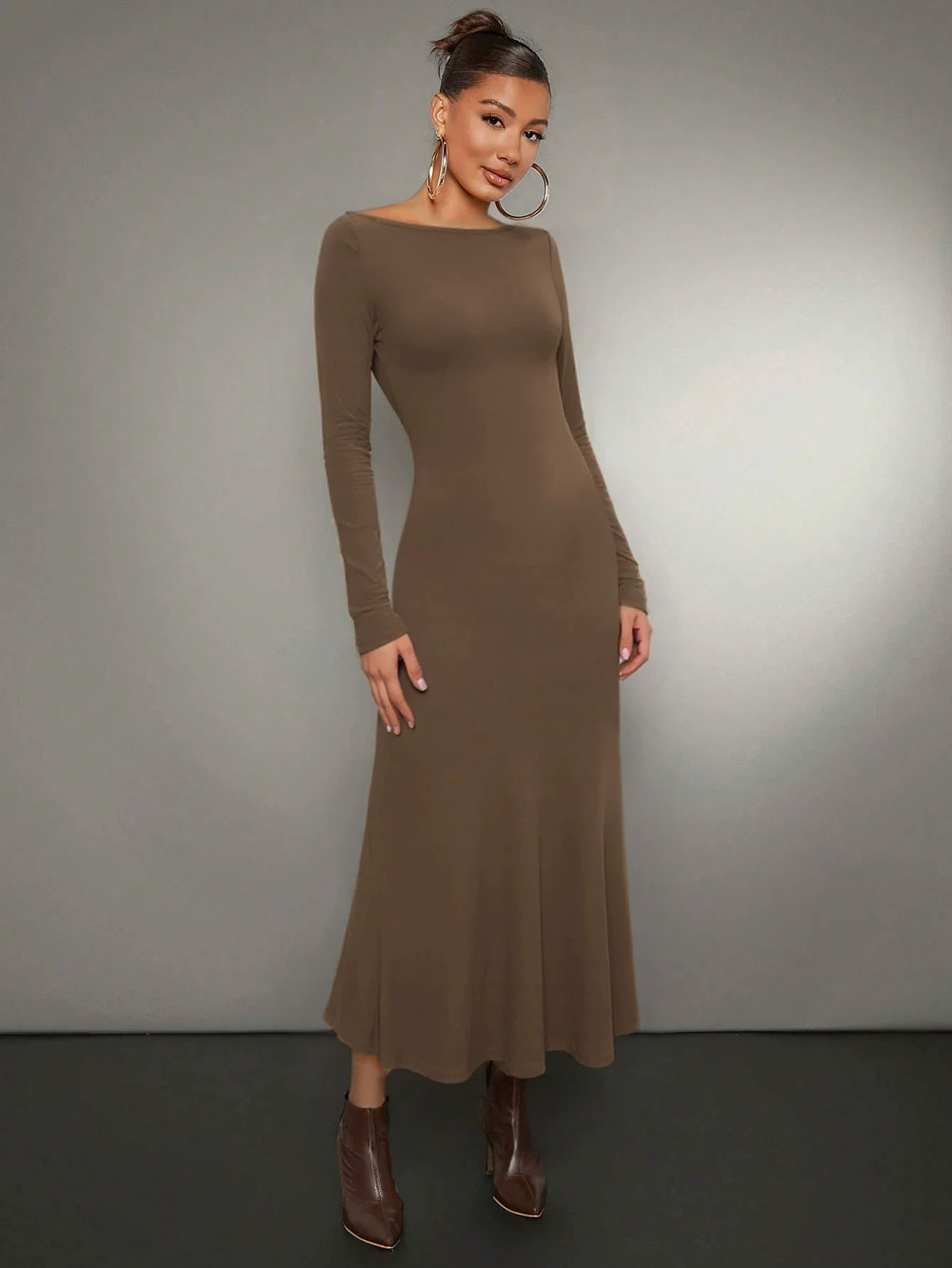 ZARA Solid Long Sleeve Bodycon Mermaid Midi Dress Off Shoulder